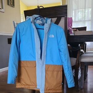 The North Face Blue and Brown Kids' Hooded Jacket